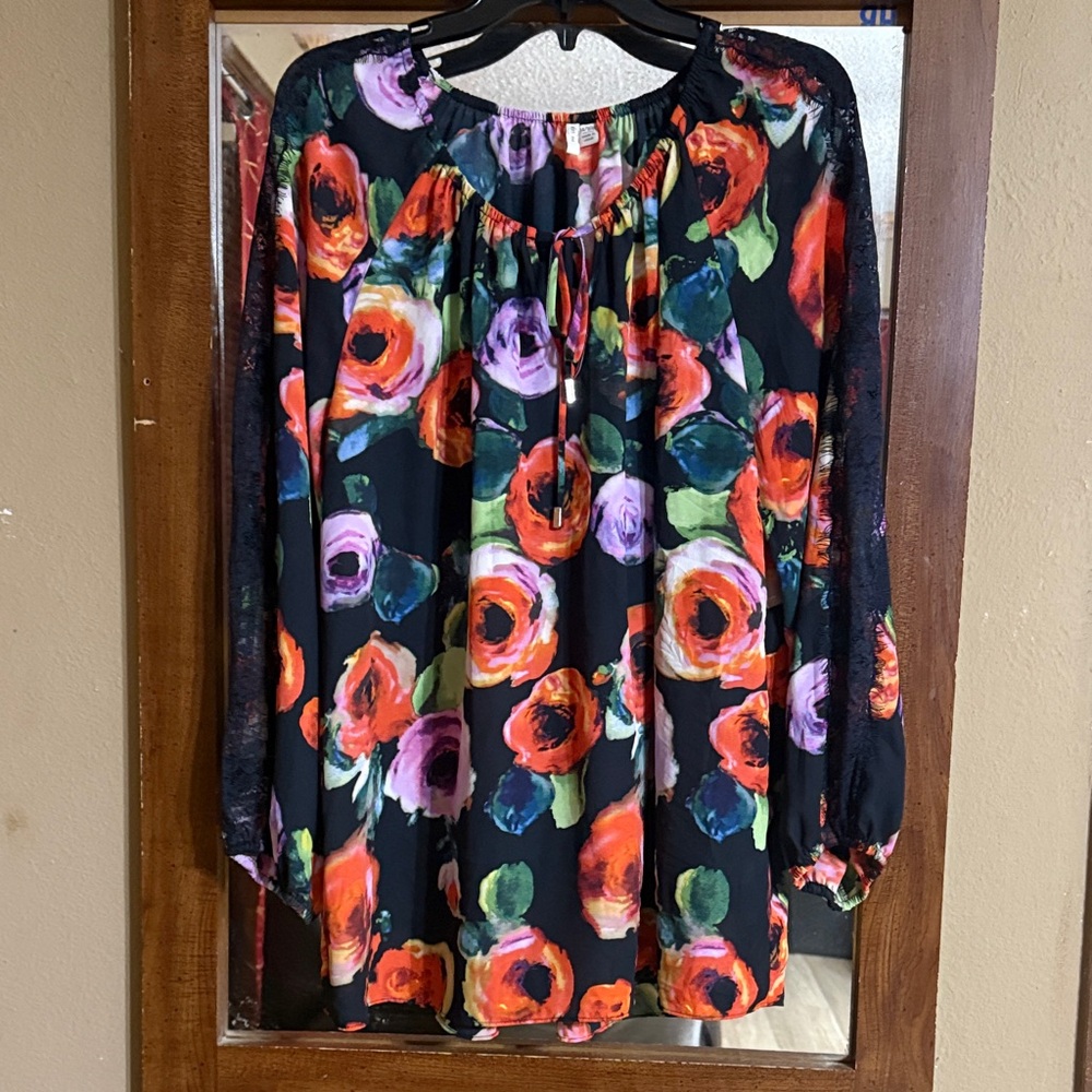 Vibrant Floral Women's Blouse - Black and Multicolor